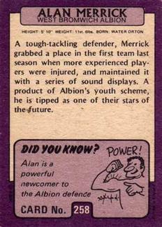 1971-72 A&BC Gum English Footballers (Purple Backs) #258 Alan Merrick Back