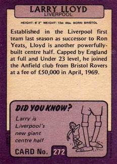 1971-72 A&BC Gum English Footballers (Purple Backs) #272 Larry Lloyd Back