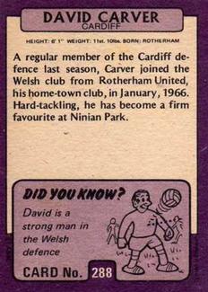 1971-72 A&BC Gum English Footballers (Purple Backs) #288 David Carver Back