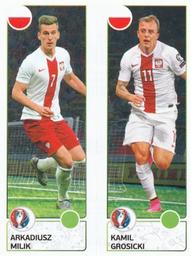 2016 Panini UEFA Euro Stickers #318a / 318b Arkadiusz Milik / Kamil Grosicki Front