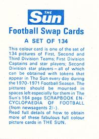 1970 The Sun Football Swap Cards #87 Roy Barry Back