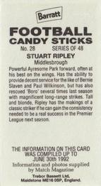 1992-93 Barratt Football Candy Sticks #28 Stuart Ripley Back