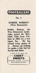 1959 Cadet Sweets Footballers #1 Bobby Robson Back