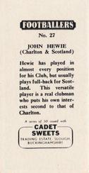 1959 Cadet Sweets Footballers #27 John Hewie Back
