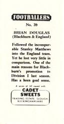 1959 Cadet Sweets Footballers #39 Bryan Douglas Back