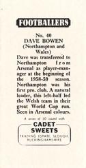 1959 Cadet Sweets Footballers #40 Dave Bowen Back