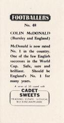 1959 Cadet Sweets Footballers #48 Colin McDonald Back