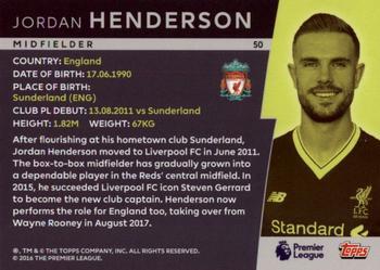 2018 Topps Platinum Premier League - Red #50 Jordan Henderson Back