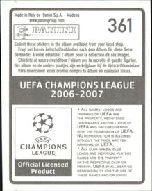 2006-07 Panini UEFA Champions League Stickers #361 Kenneth Perez Back