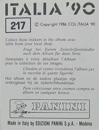1990 Panini Italia '90 World Cup Stickers #217 Gary Gillespie Back