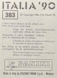 1990 Panini Italia '90 World Cup Stickers #383 Peter Shilton Back