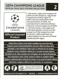2010-11 Panini UEFA Champions League Stickers #2 UEFA Champions League Trophy Back