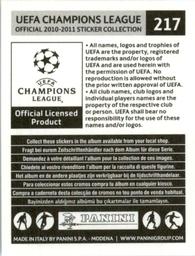2010-11 Panini UEFA Champions League Stickers #217 Sergio Busquets Back
