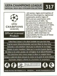 2010-11 Panini UEFA Champions League Stickers #317 Reto Zanni Back
