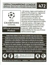 2010-11 Panini UEFA Champions League Stickers #472 Benoit Pedretti Back