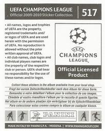 2009-10 Panini UEFA Champions League Stickers #517 Olof Mellberg Back
