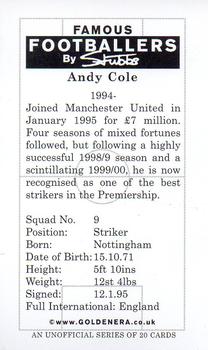2001 Golden Era Famous Footballers by Stubbs Manchester United #NNO Andy Cole Back
