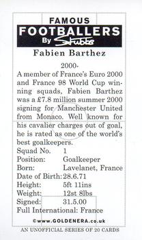 2001 Golden Era Famous Footballers by Stubbs Manchester United #NNO Fabien Barthez Back