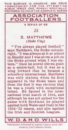 1997 Card Collectors 1935 Wills's Association Footballers (Reprint) #28 Stanley Matthews Back