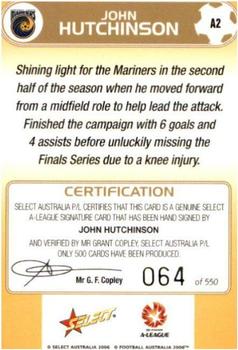 2006 Select A-League - Signatures #A2 John Hutchinson Back