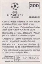 2000-01 Panini UEFA Champions League Stickers #200 Juan Carlos Valeron Back