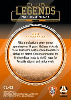 2017-18 Tap 'N' Play Football Australia - Club Legends #CL-02 Matthew McKay Back
