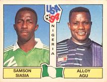 1994 Panini World Cup (International, Black Backs) #243 Samson Siasia / Alloy Agu Front