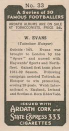 1934 Ardath Famous Footballers #33 William Evans Back