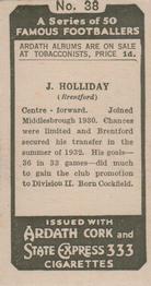 1934 Ardath Famous Footballers #38 Jack Holliday Back