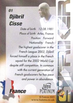 2003 Futera Platinum World Football #1 Djibril Cisse Back