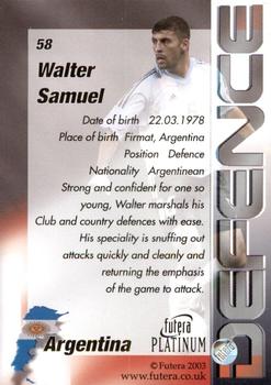 2003 Futera Platinum World Football #58 Walter Samuel Back