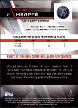 2018-19 Finest UEFA Champions League - Gold Refractor #50 Kylian Mbappé Back