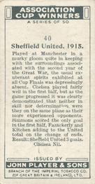1930 Player's Association Cup Winners #40 Sheffield United 1915 Back