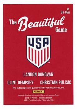 2018-19 Donruss - The Beautiful Game Triple Autographs Gold #B3-USA Christian Pulisic / Clint Dempsey / Landon Donovan Back