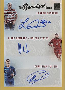 2018-19 Donruss - The Beautiful Game Triple Autographs Gold #B3-USA Christian Pulisic / Clint Dempsey / Landon Donovan Front