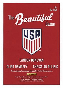 2018-19 Donruss - The Beautiful Game Triple Autographs Purple #B3-USA Christian Pulisic / Clint Dempsey / Landon Donovan Back