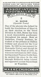 1939 Churchman's Association Footballers 2nd Series #8 Mick Burns Back