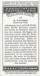 1939 Churchman's Association Footballers 2nd Series #12 Bobby Davidson Back