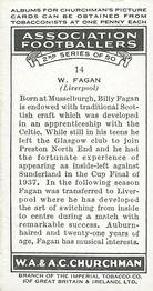 1939 Churchman's Association Footballers 2nd Series #14 Billy Fagan Back