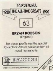 1990 Panini Football The All-Time Greats (1920-1990) #63 Bryan Robson Back