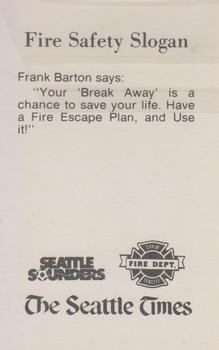 1980 Seattle Times/City of Seattle Fire Department Seattle Sounders #NNO Frank Barton Back