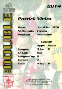 1998 Futera Platinum Arsenal The Double #DB14 Patrick Vieira Back