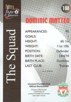 2000 Futera Fans Selection Liverpool - Fans Selection Foil #108 Dominic Matteo Back