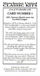 2004 Philip Neill Manchester United Classic Kits #1 1892.  Newton Heath enter the Football League Back