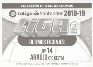 2018-19 Panini LaLiga Santander Este Stickers - Ultimos Fichajes #14 Nestor Araujo Back