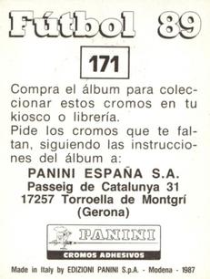 1988-89 Panini Spanish Liga #171 Jose Antonio Camacho Back