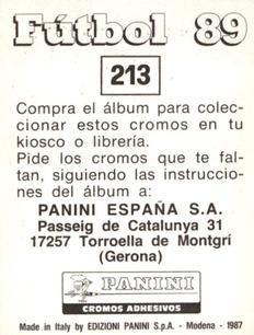 1988-89 Panini Spanish Liga #213 Pedro Cordero Back