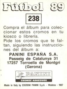 1988-89 Panini Spanish Liga #238 Vicente Miera Back