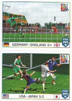 2015-16 Panini FIFA 365 The Golden World of Football Stickers #54 / 55 Germany-England 0-1 / USA-Japan 5-2 Front