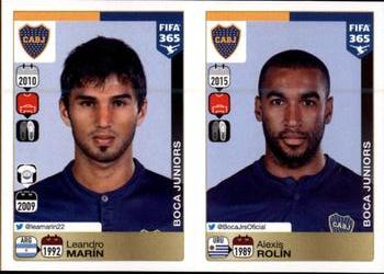 2015-16 Panini FIFA 365 The Golden World of Football Stickers #76 / 77 Leandro Marín / Alexis Rolín Front